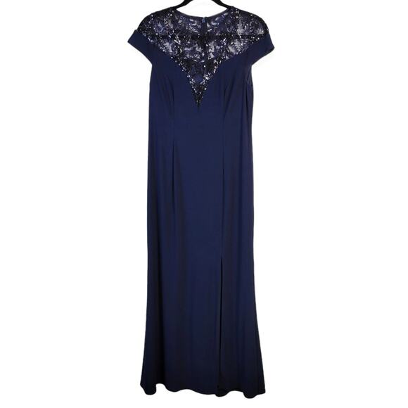 Adrianna Papell Evening Gown Women's 8 Midnight Blue Sequin Mesh Mother of Bride - Picture 1 of 11